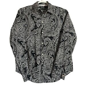 Ralph Lauren Paisley Blouse No Iron Black White Dark Academia Dark Gothic Top XS